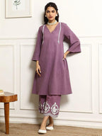 Women's Cotton Embroidered Straight Kurta & Pant With Dupatta Set