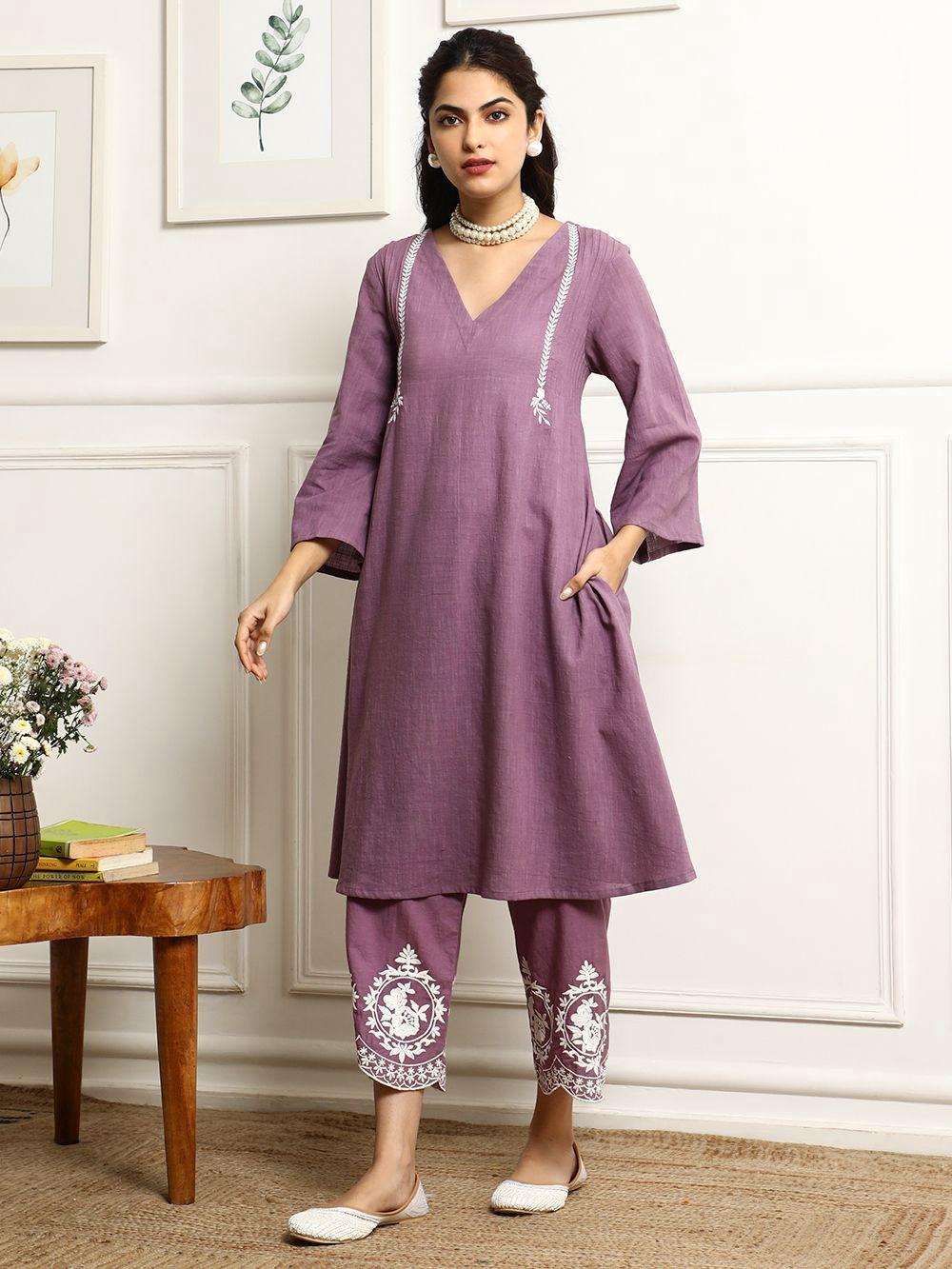 Women's Cotton Embroidered Straight Kurta & Pant With Dupatta Set