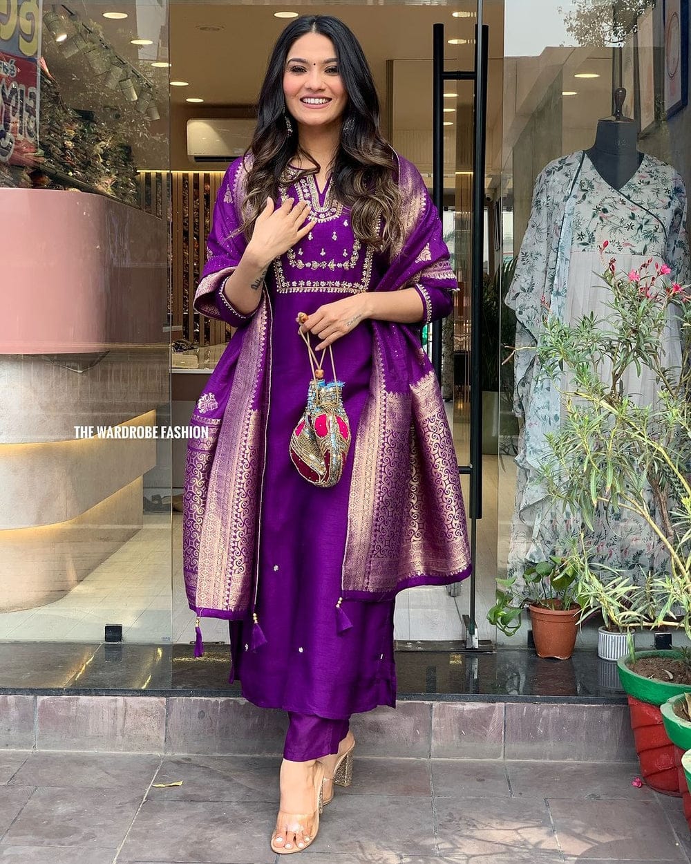 Women's Viscose Silk Heavy Embroidered Straight Kurta With Trouser & Banarasi Jacquard Dupatta Set