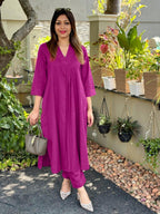 Women's Cotton Plain A-Line Straight Kurti With Pant