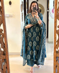 Women's Cotton Floral Printed Anazrkali Kurti with Pant & Dupatta Set