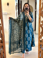 Women's Cotton Floral Printed Anazrkali Kurti with Pant & Dupatta Set