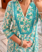 Women's Cotton Floral Printed Anazrkali Kurti with Pant & Dupatta Set
