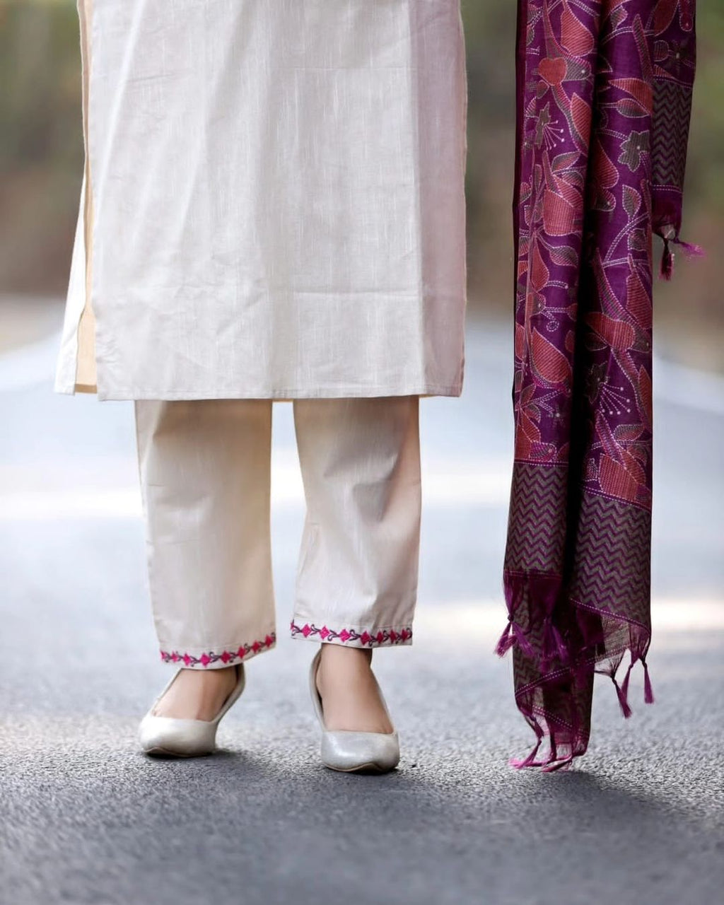 Women's Cotton Floral Printed Straight Kurti with Pant and Dupatta Set