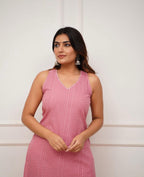 Women's Cotton Printed Sleeveless Straight Kurti With Pant Set
