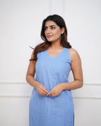 Women's Cotton Printed Sleeveless Straight Kurti With Pant Set