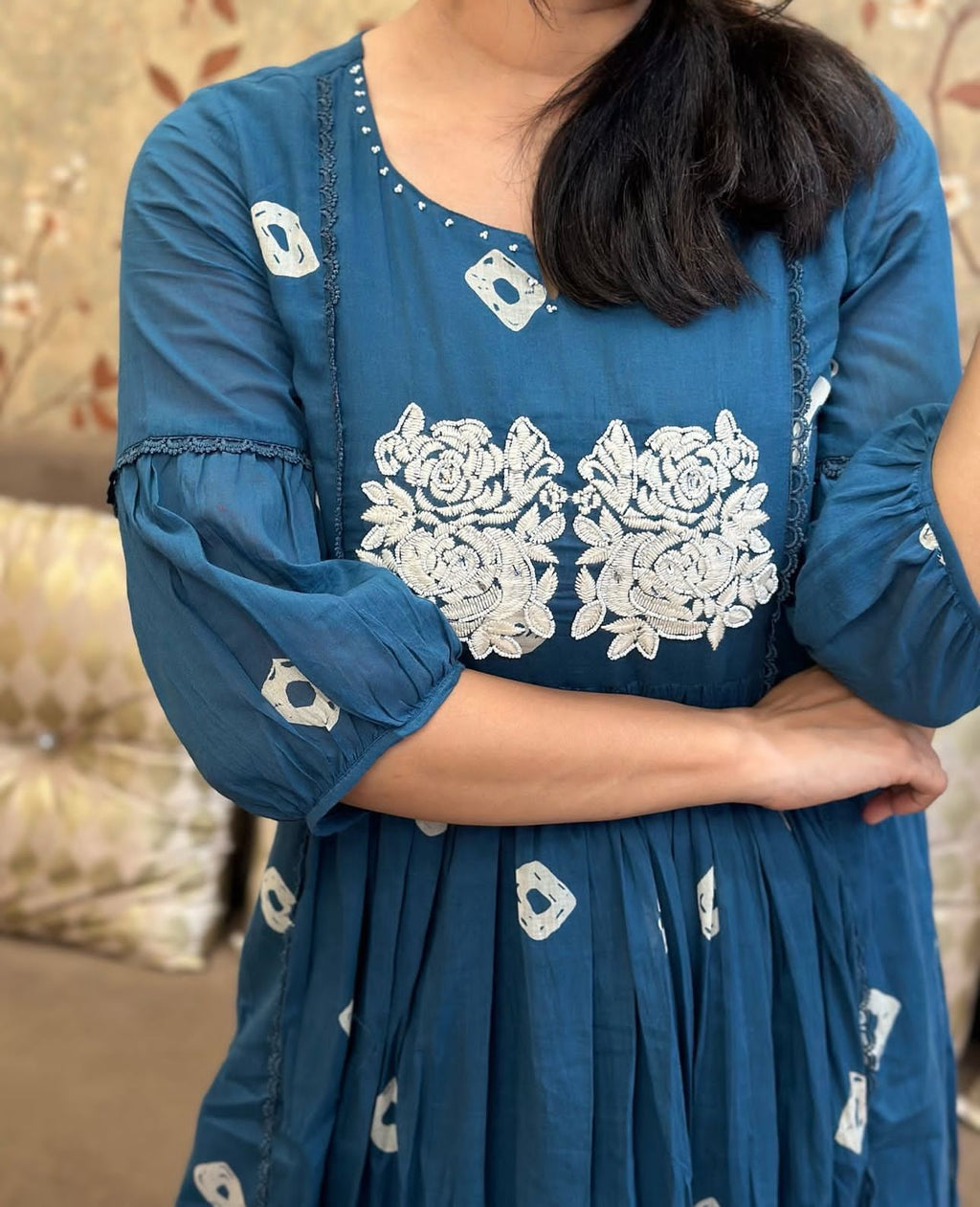 Women's Cotton Hand Block Printed Anarkali Kurti