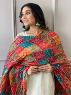Women's Cotton Chikankari Print Straight Kurti with Pant and Mulmul Dupatta Set