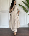 Women's Cotton Embroidered A-Line Kurti With Pant
