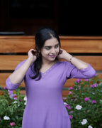 Women's Cotton V-neck Solid Straight Kurti With Pant
