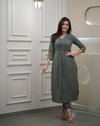 Women's Cotton a-line flared Straight Kurti With Pant