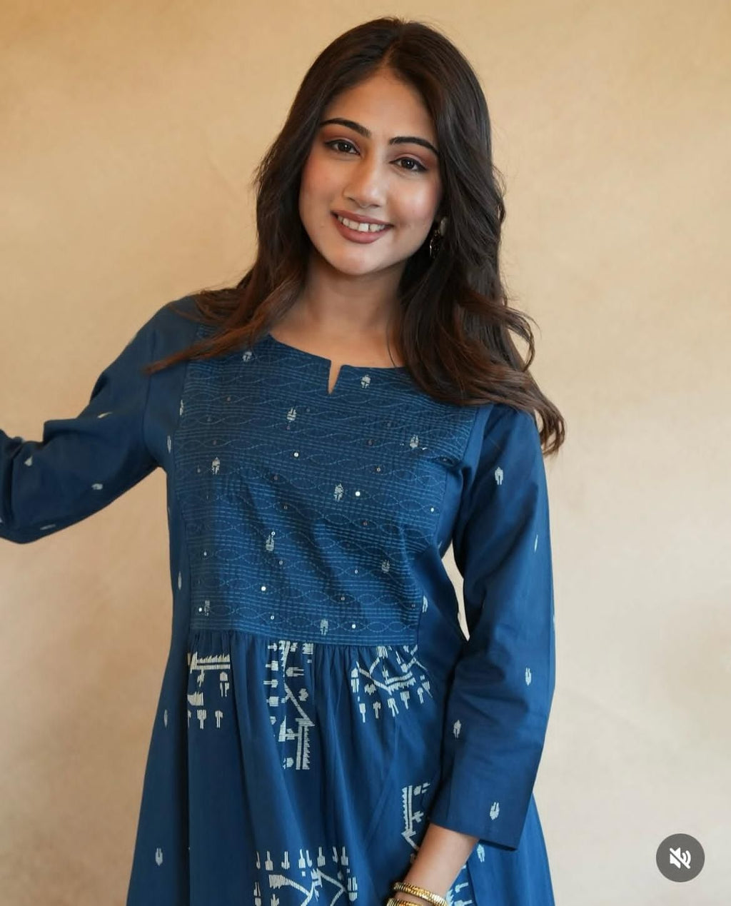 Women's Cotton Embroidered Anarkali Kurti With Pant Set