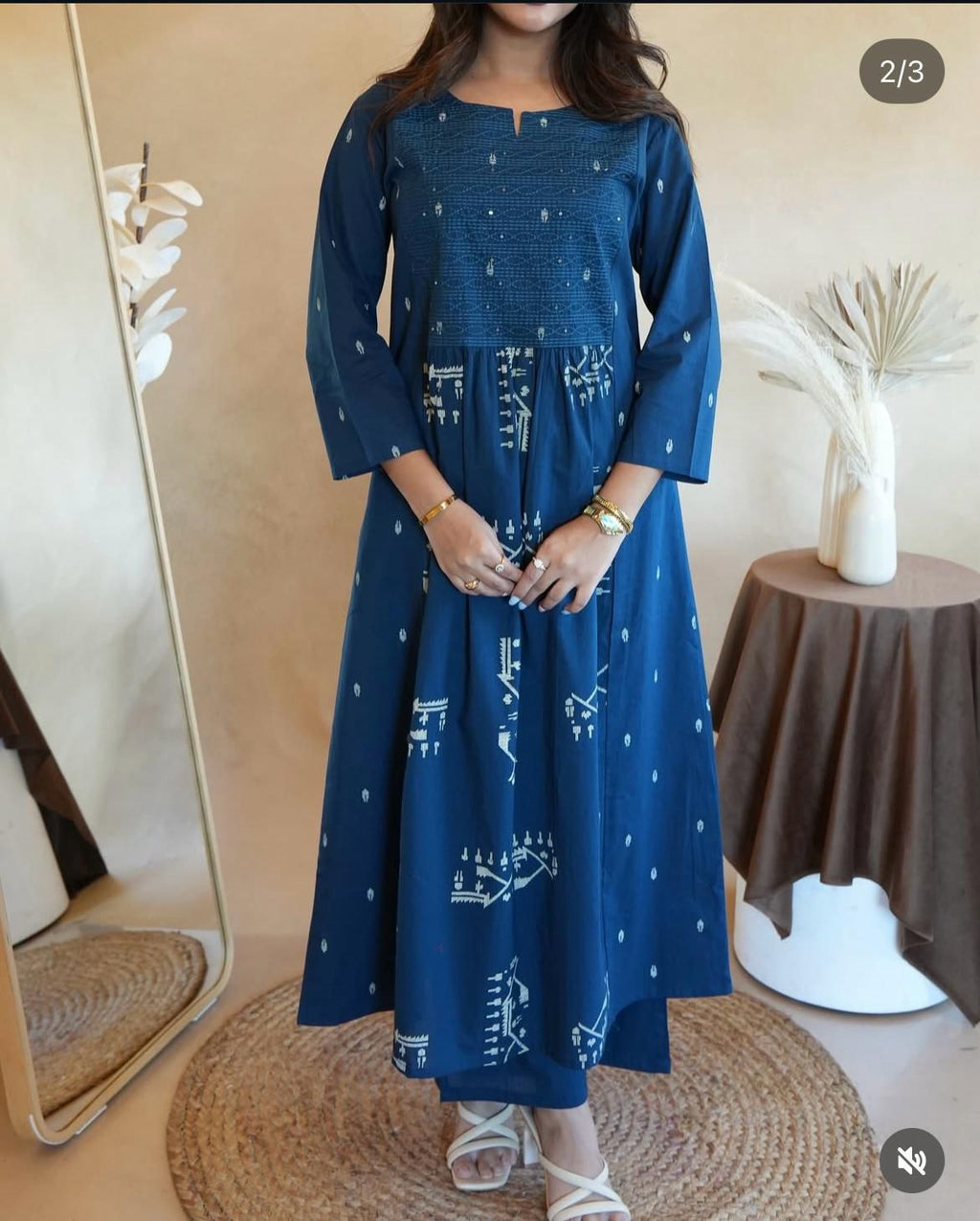 Women's Cotton Embroidered Anarkali Kurti With Pant Set