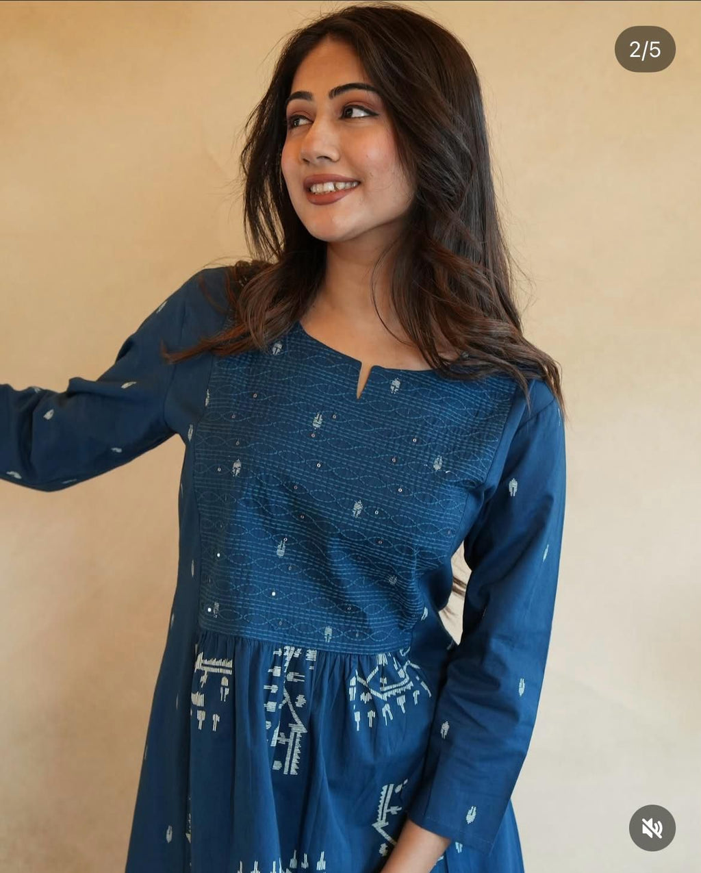 Women's Cotton Embroidered Anarkali Kurti With Pant Set