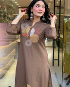 Women's Cotton Embroidery Straight Kurti Pant With Dupatta Set