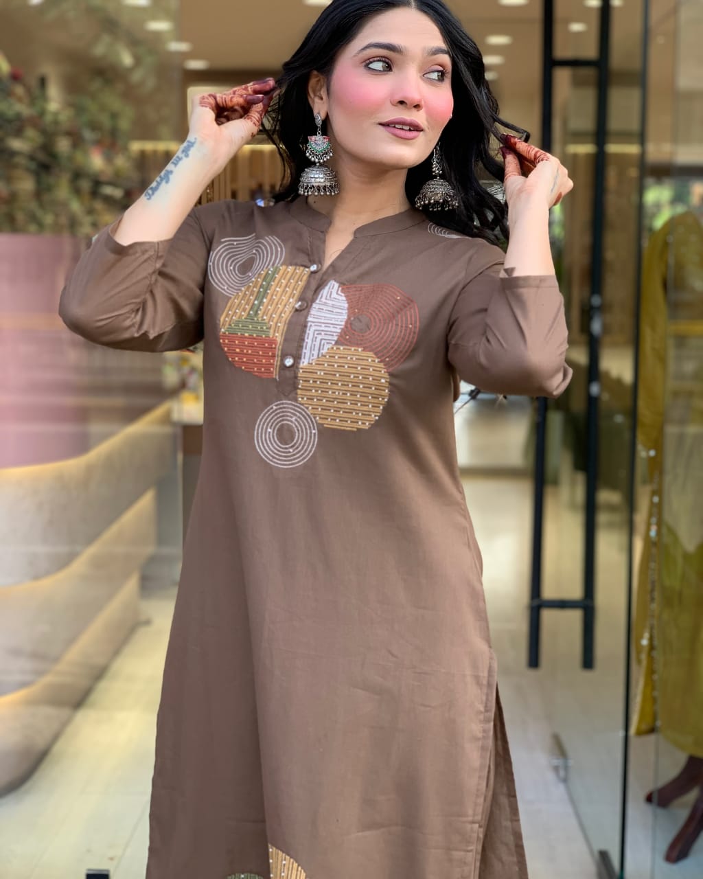 Women's Cotton Embroidery Straight Kurti Pant With Dupatta Set