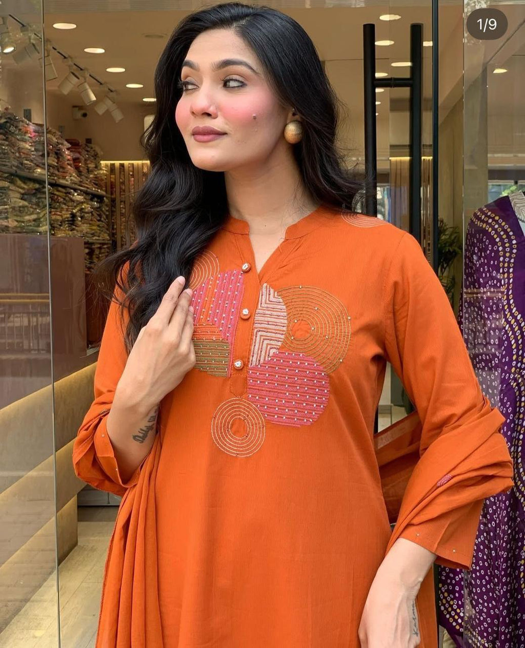 Women's Cotton Embroidery Straight Kurti Pant With Dupatta Set
