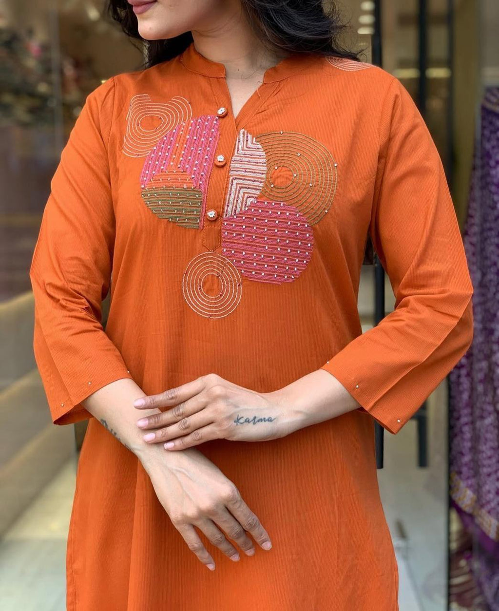 Women's Cotton Embroidery Straight Kurti Pant With Dupatta Set