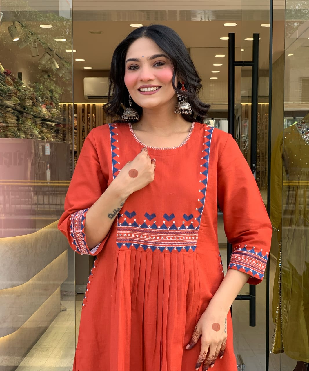 Women's Rayon Embroidered A-Line Kurti With Pant Set