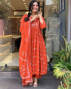Women's Contton Floral Embroidered Round Neck Regular Kurti Pant Dupatta Set