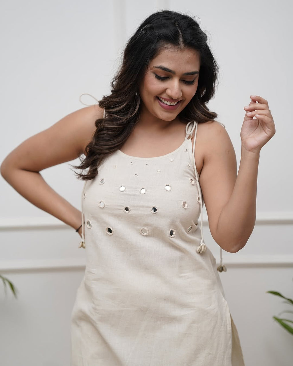 Women's Cotton Embroidery Sleeveless Kurti With Ankle length Pant Set