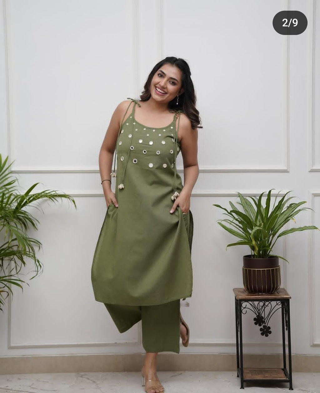 Women's Cotton Embroidery Sleeveless Kurti With Ankle length Pant Set