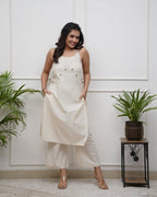 Women's Cotton Embroidery Sleeveless Kurti With Ankle length Pant Set