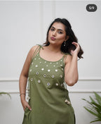 Women's Cotton Embroidery Sleeveless Kurti With Ankle length Pant Set