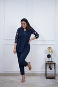 Women's Cotton Embroidery Straight Short kurti With Pant set