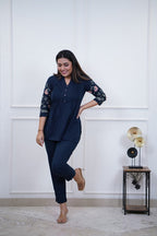Women's Cotton Embroidery Straight Short kurti With Pant set