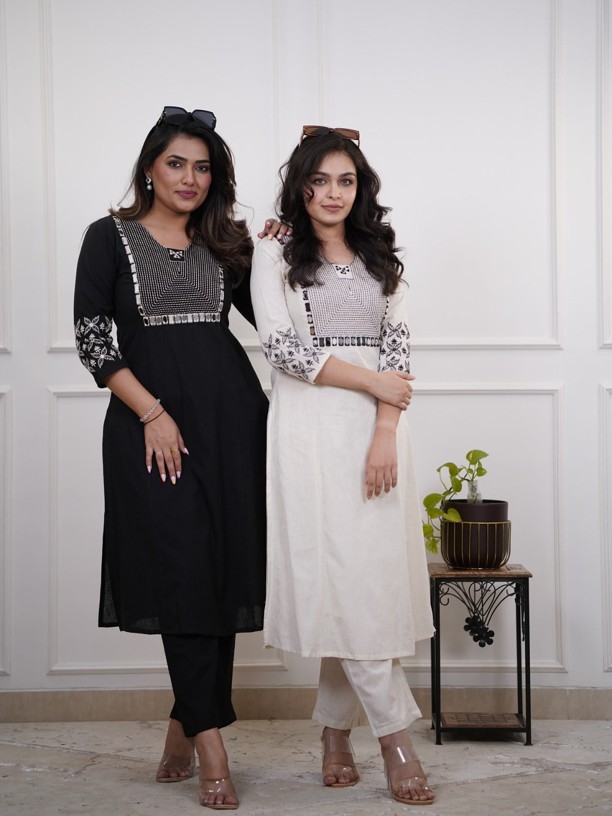 Women's Cotton Embroidery Straight Kurti With Pant Set