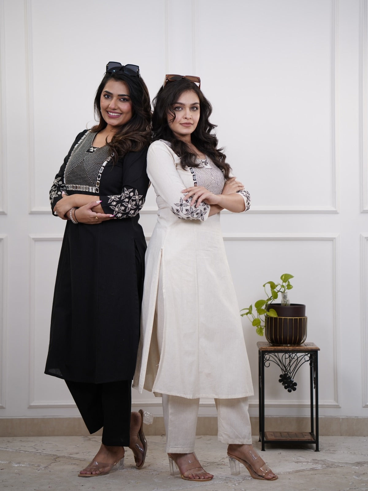 Women's Cotton Embroidery Straight Kurti With Pant Set