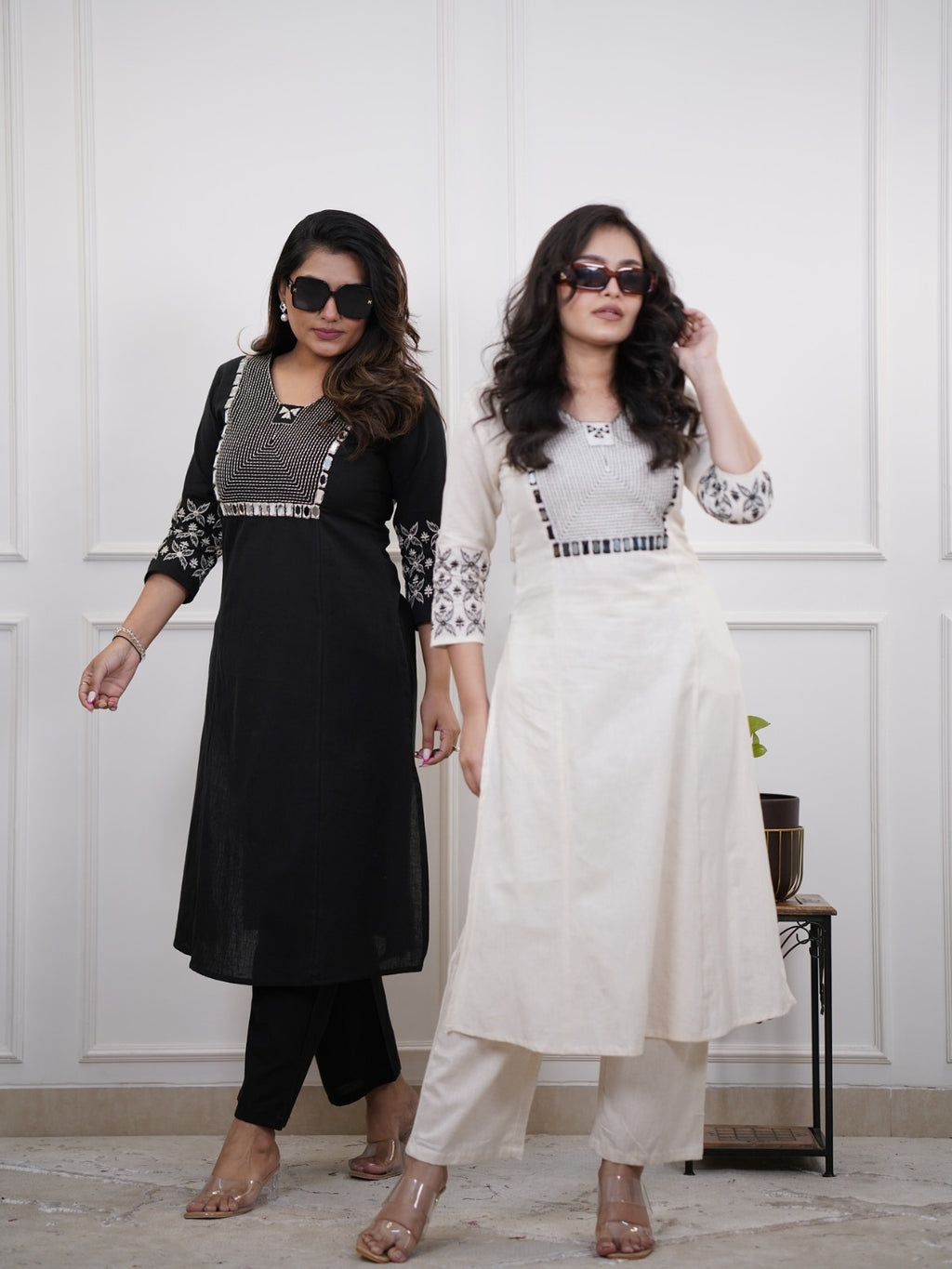 Women's Cotton Embroidery Straight Kurti With Pant Set