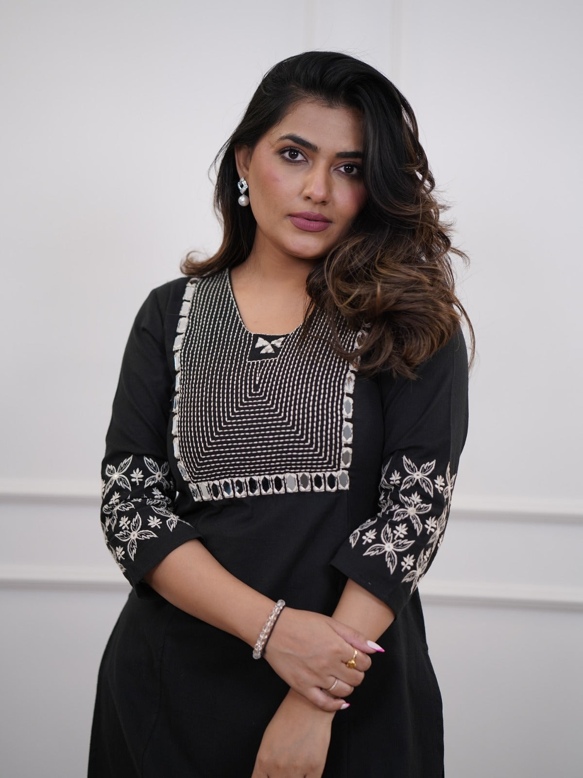Women's Cotton Embroidery Straight Kurti With Pant Set