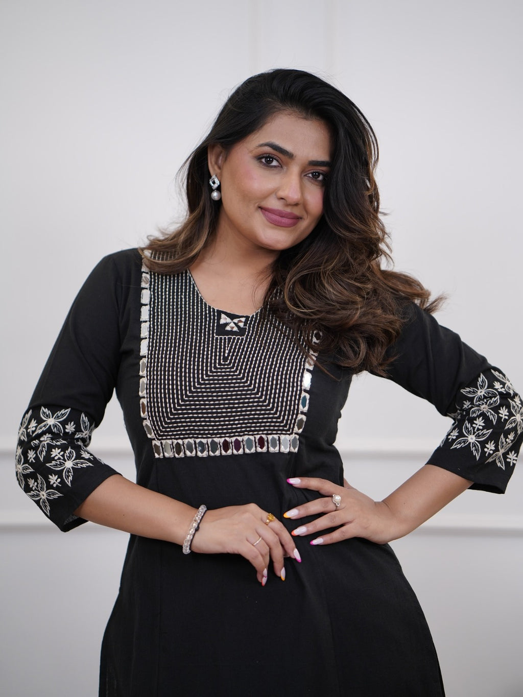 Women's Cotton Embroidery Straight Kurti With Pant Set