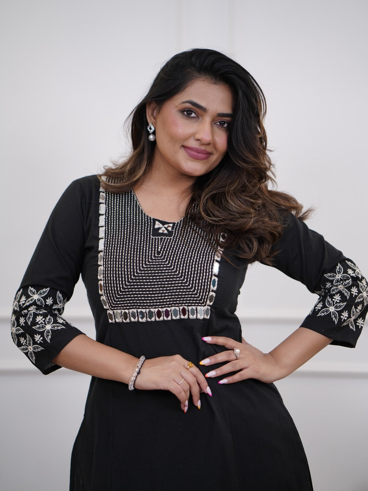 Women's Cotton Embroidery Straight Kurti With Pant Set