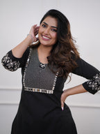 Women's Cotton Embroidery Straight Kurti With Pant Set