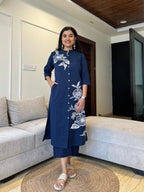 Women's Cotton Floral Printed Straight Kurti With Pant Set