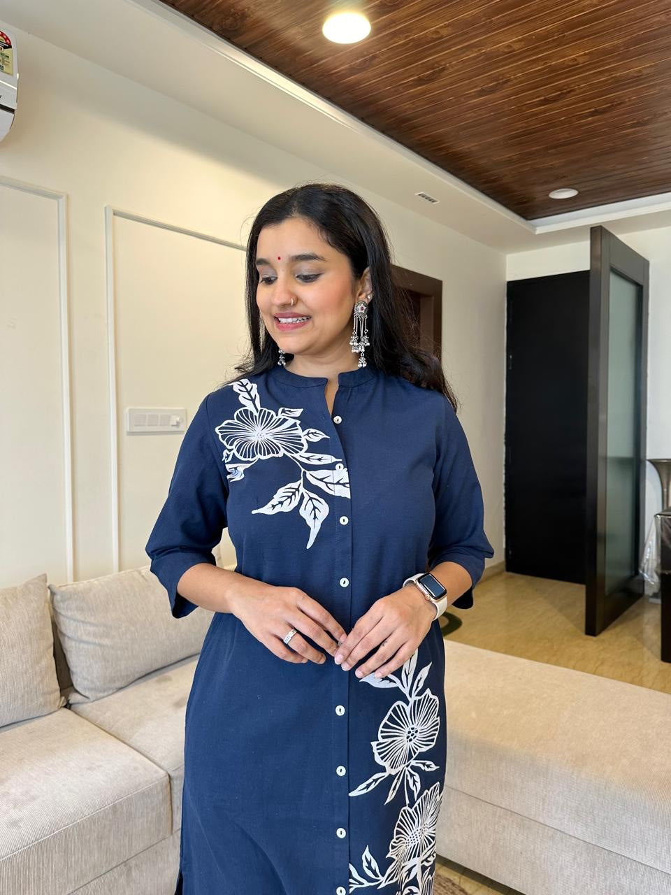 Women's Cotton Floral Printed Straight Kurti With Pant Set