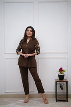 Women's Cotton Embroidery Straight Short kurti With Pant set