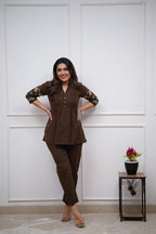 Women's Cotton Embroidery Straight Short kurti With Pant set