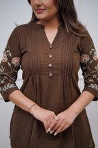 Women's Cotton Embroidery Straight Short kurti With Pant set