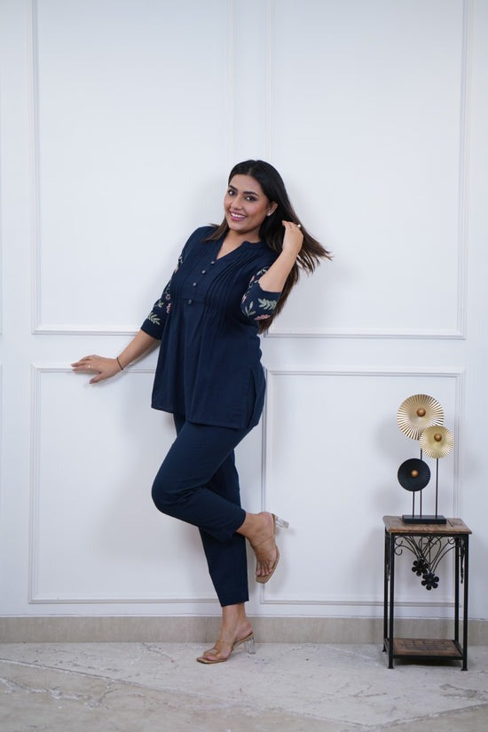 Women's Cotton Embroidery Straight Short kurti With Pant set