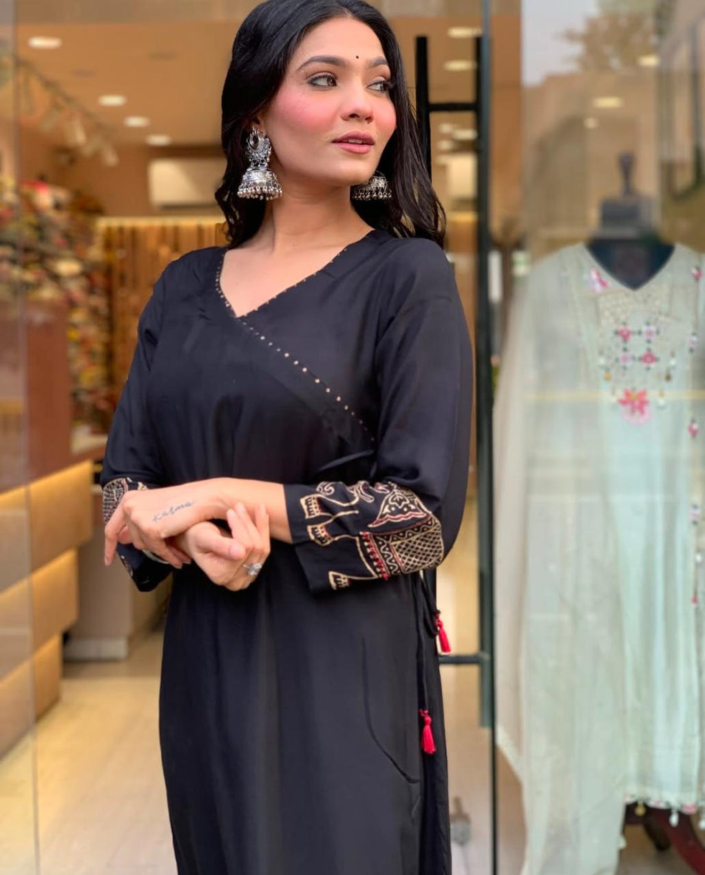 Women's Rayon Embroidered Straight Kurti With Pant Set