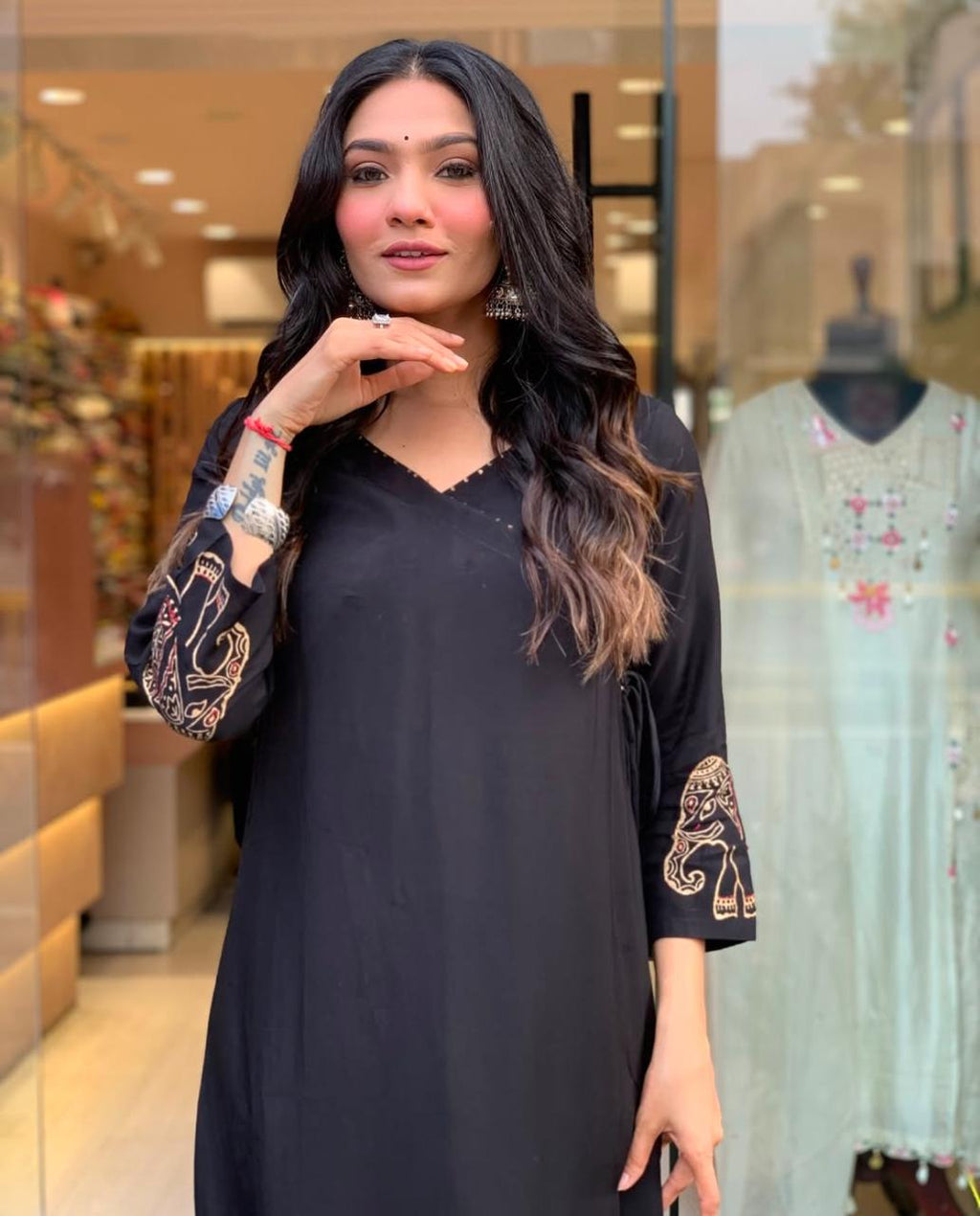Women's Rayon Embroidered Straight Kurti With Pant Set