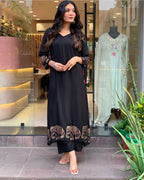 Women's Rayon Embroidered Straight Kurti With Pant Set