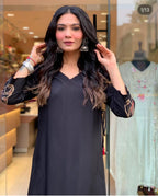 Women's Rayon Embroidered Straight Kurti With Pant Set