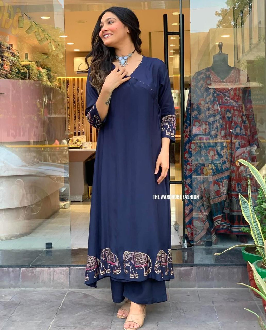 Women's Rayon Embroidered Straight Kurti With Pant Set