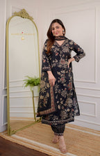 Women's Cotton Floral Printed Straight Kurti With Afghani Style Pant and Dupatta Set