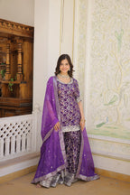 Purple Faux Blooming Sequins Embroidered Sharara Set with Matching Dupatta – Festive & Party Wear